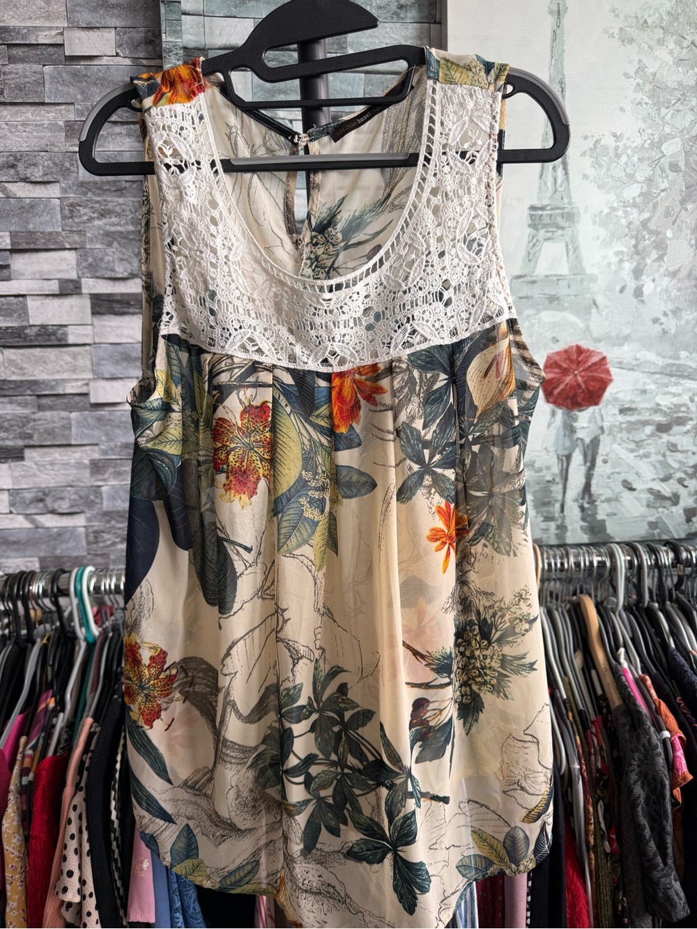hazel Cream Floral Crochet Yoke Camisole